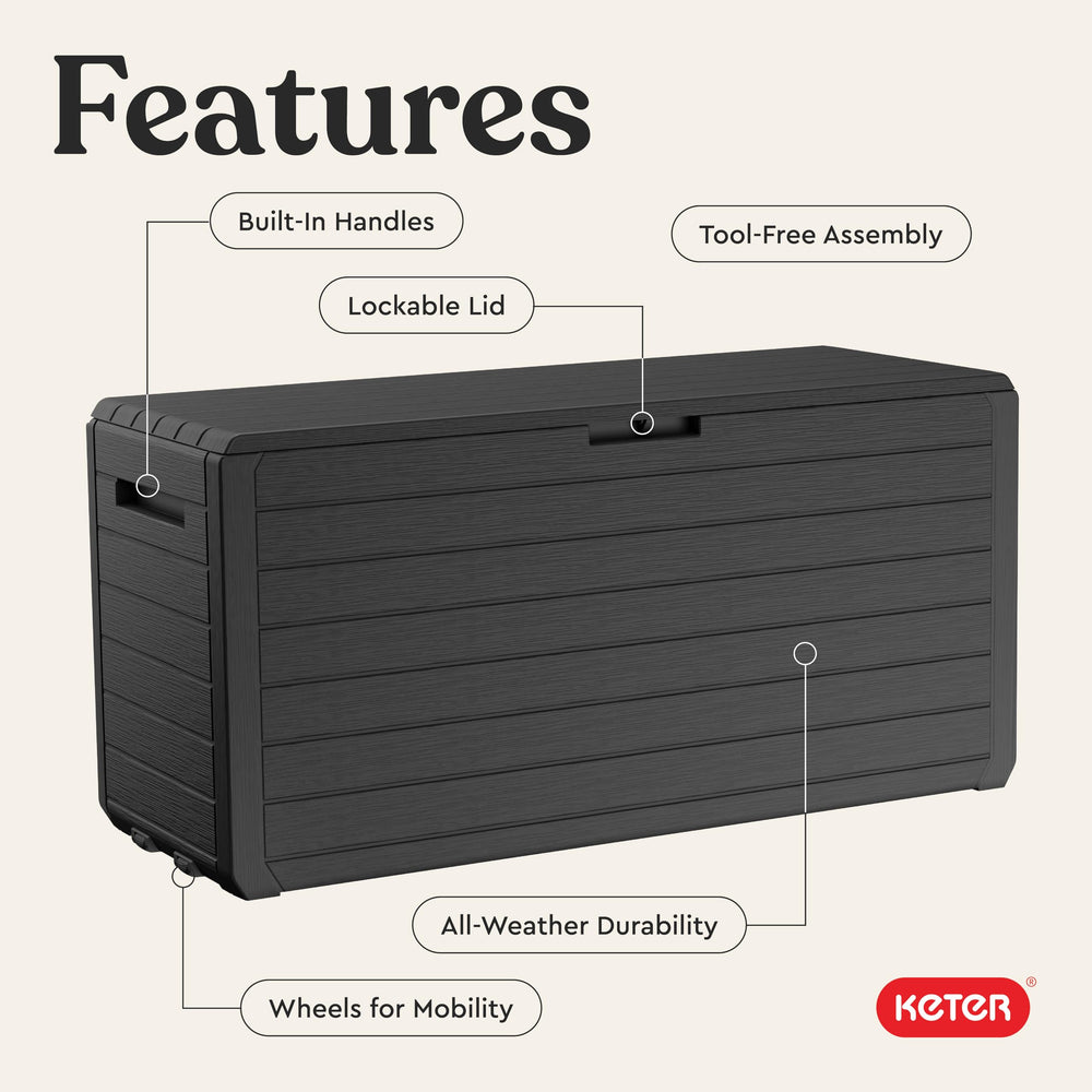 Keter Atlas built-in wheels and side handles for easy relocation