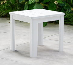 Keter white side table front view showing compact design and stable surface