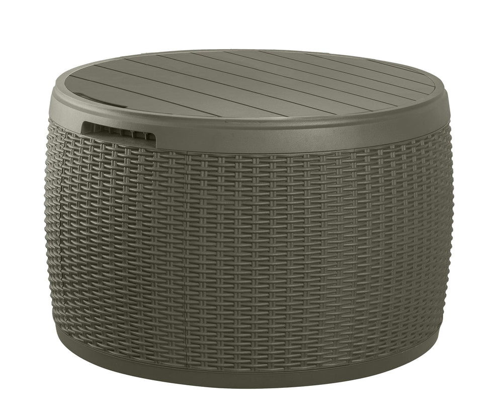 Keter Circa front view showing green rattan finish and compact storage benefit