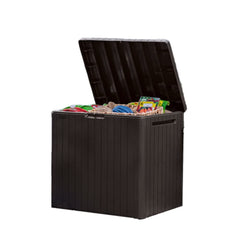 Keter City box front view showing compact storage and tidy curb appeal