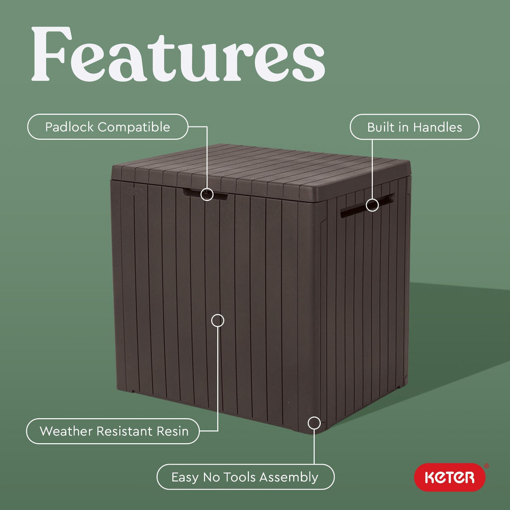 Keter City wood-look texture close-up highlighting weather-resistant finish