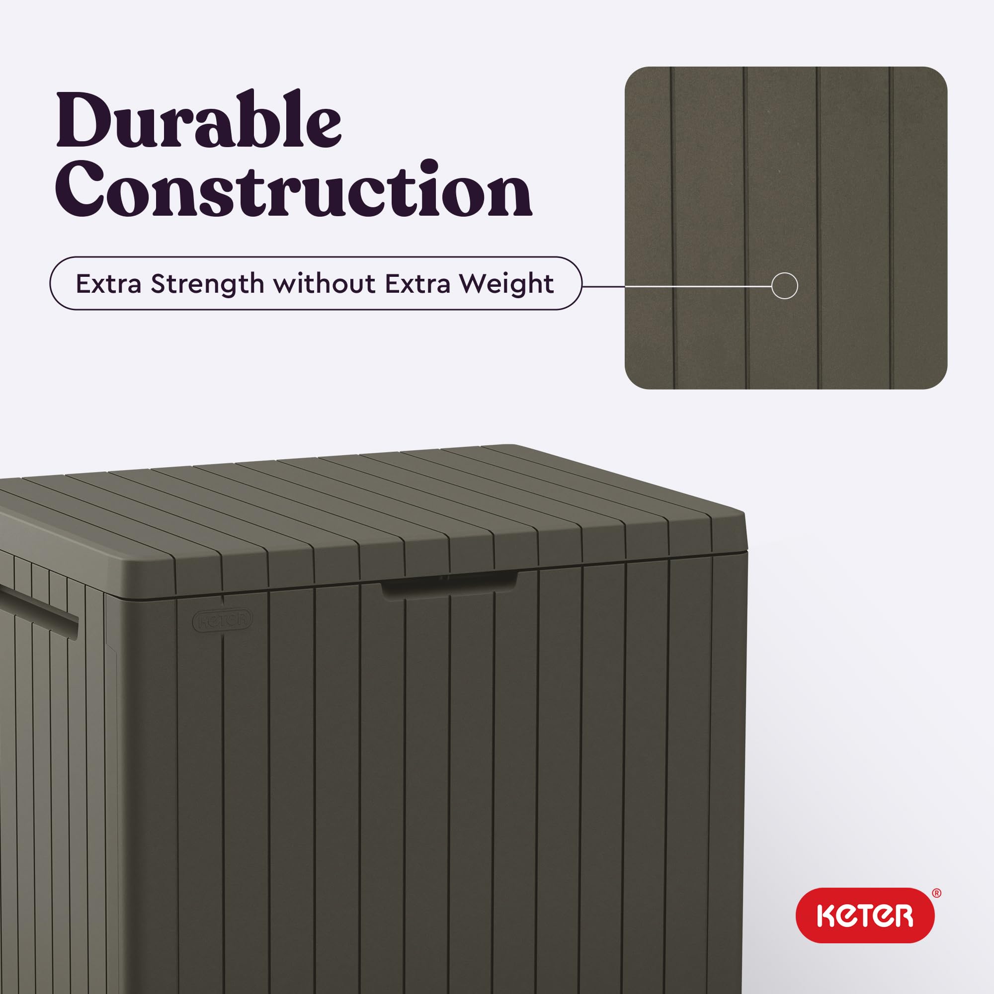 Keter close-up label and dimensions aiding accurate sizing decision