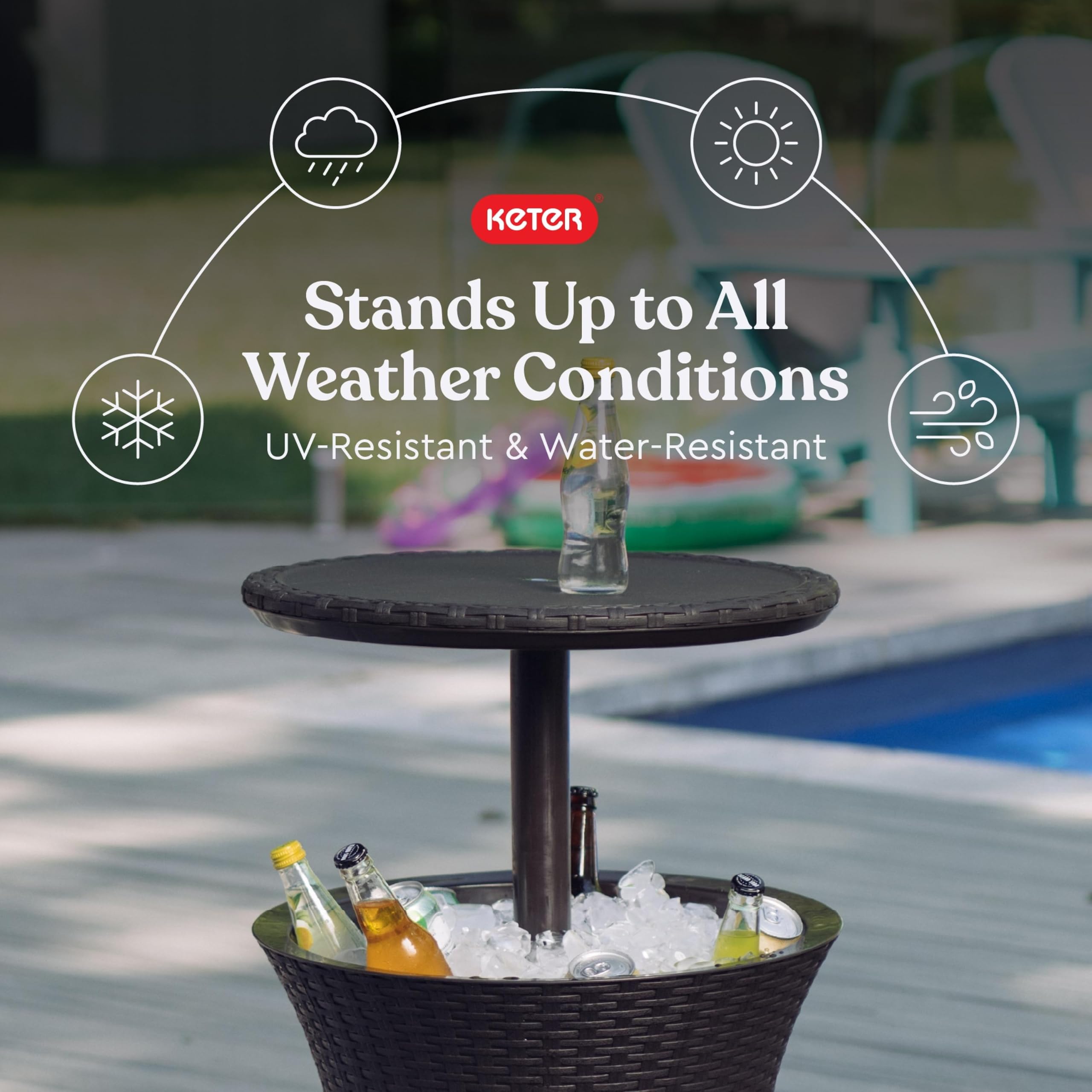 Keter Cool Bar raised height as party table providing convenient access