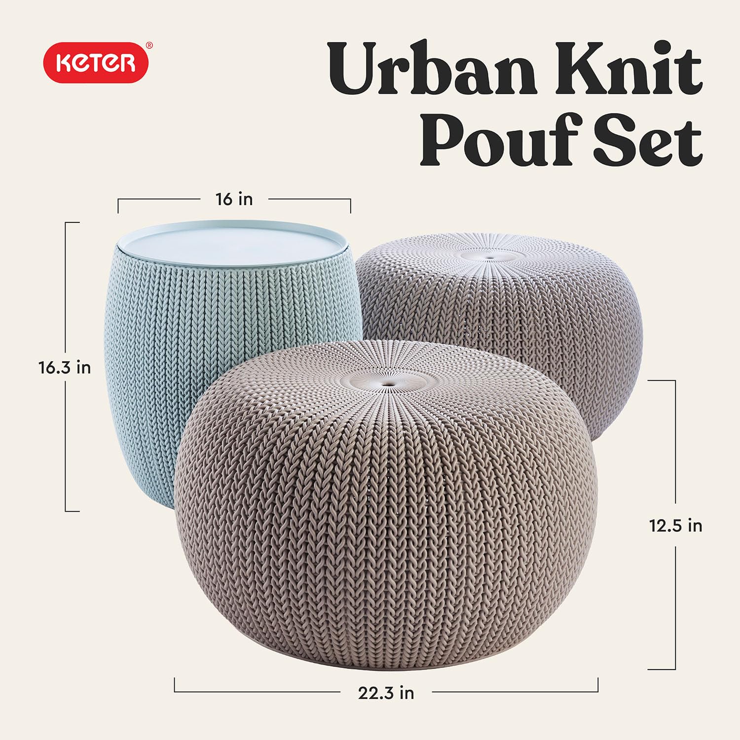 Keter close-up of knit-style resin texture, durable aesthetic benefit