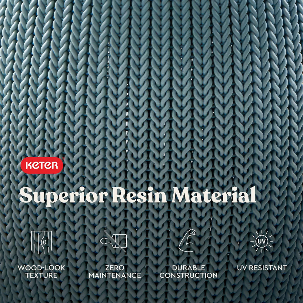 Keter label and braided resin finish detail, weather-resistant quality benefit