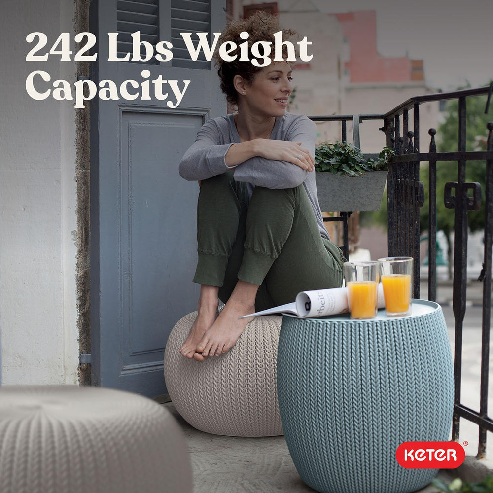 Keter misty blue and taupe pair styled together, coordinated décor benefit