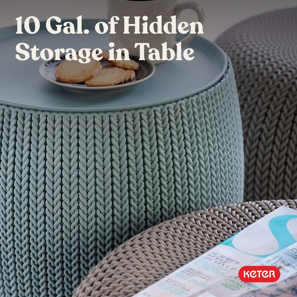 Keter nested configuration with table inside poufs, space-saving benefit