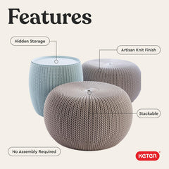 Keter pouf top angle showing seating surface, comfortable outdoor seating benefit