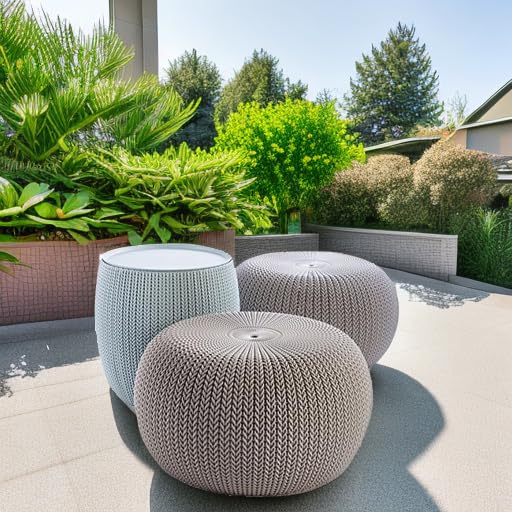Keter set next to a person for scale, proves compact footprint benefit