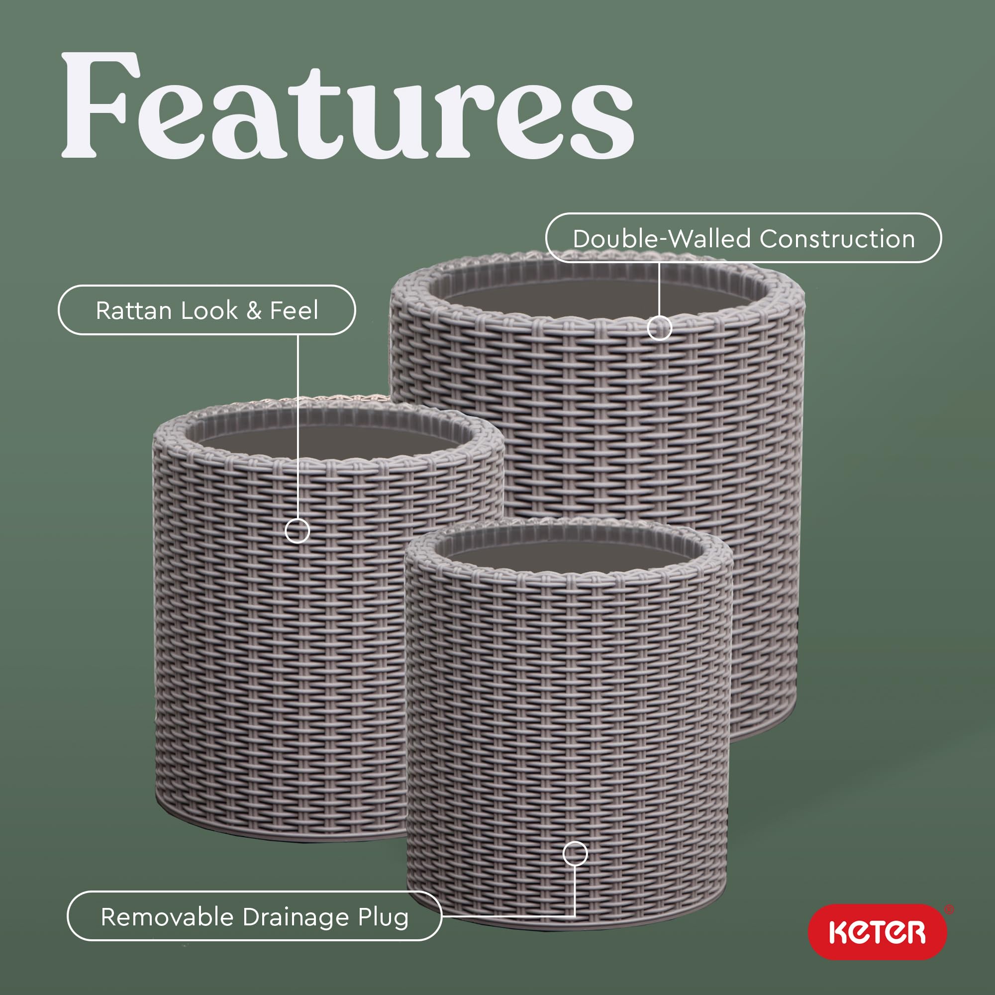 Keter planter in use on patio with lush greenery for weather-resistant display