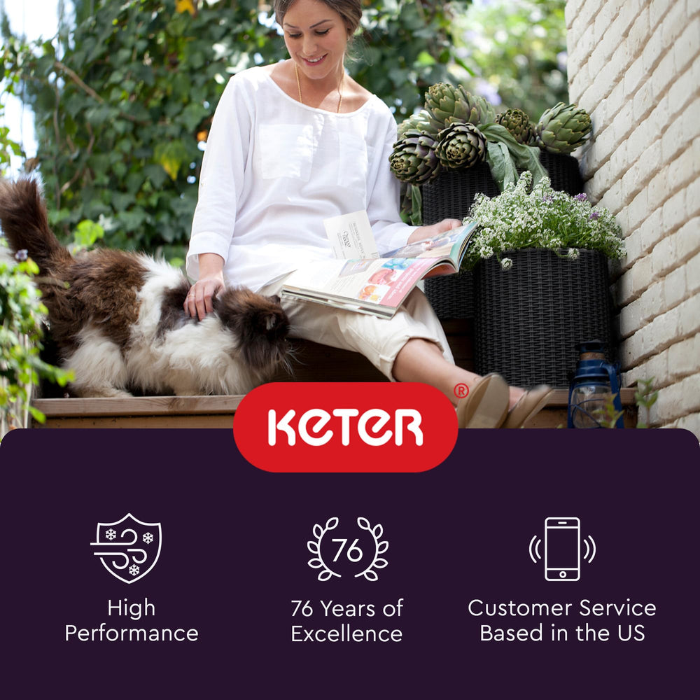 Keter three planters staged on patio demonstrating weatherproof outdoor styling