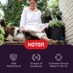 Keter three planters staged on patio demonstrating weatherproof outdoor styling