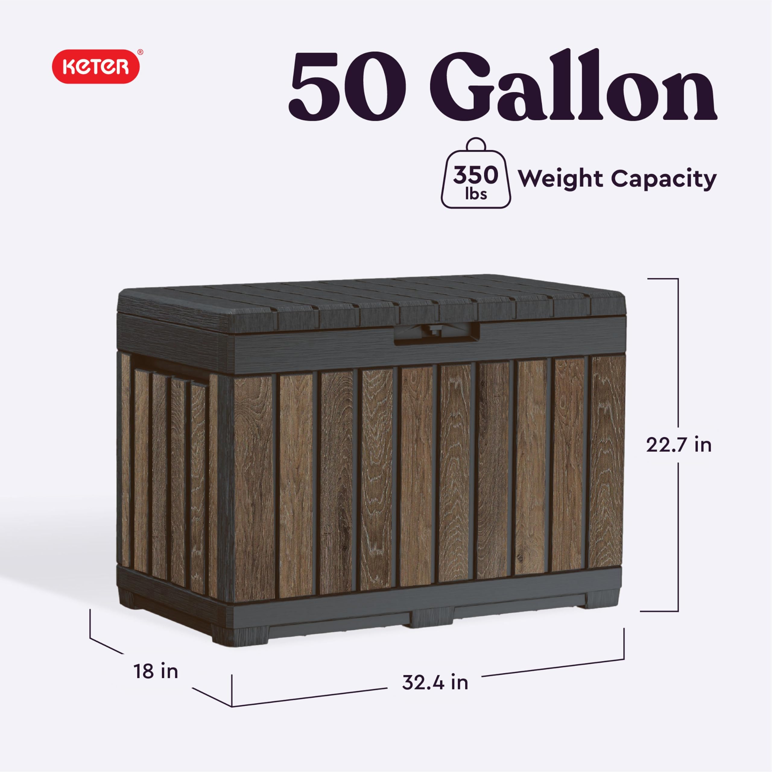 Keter Everwood open lid displaying interior space for cushions and gear