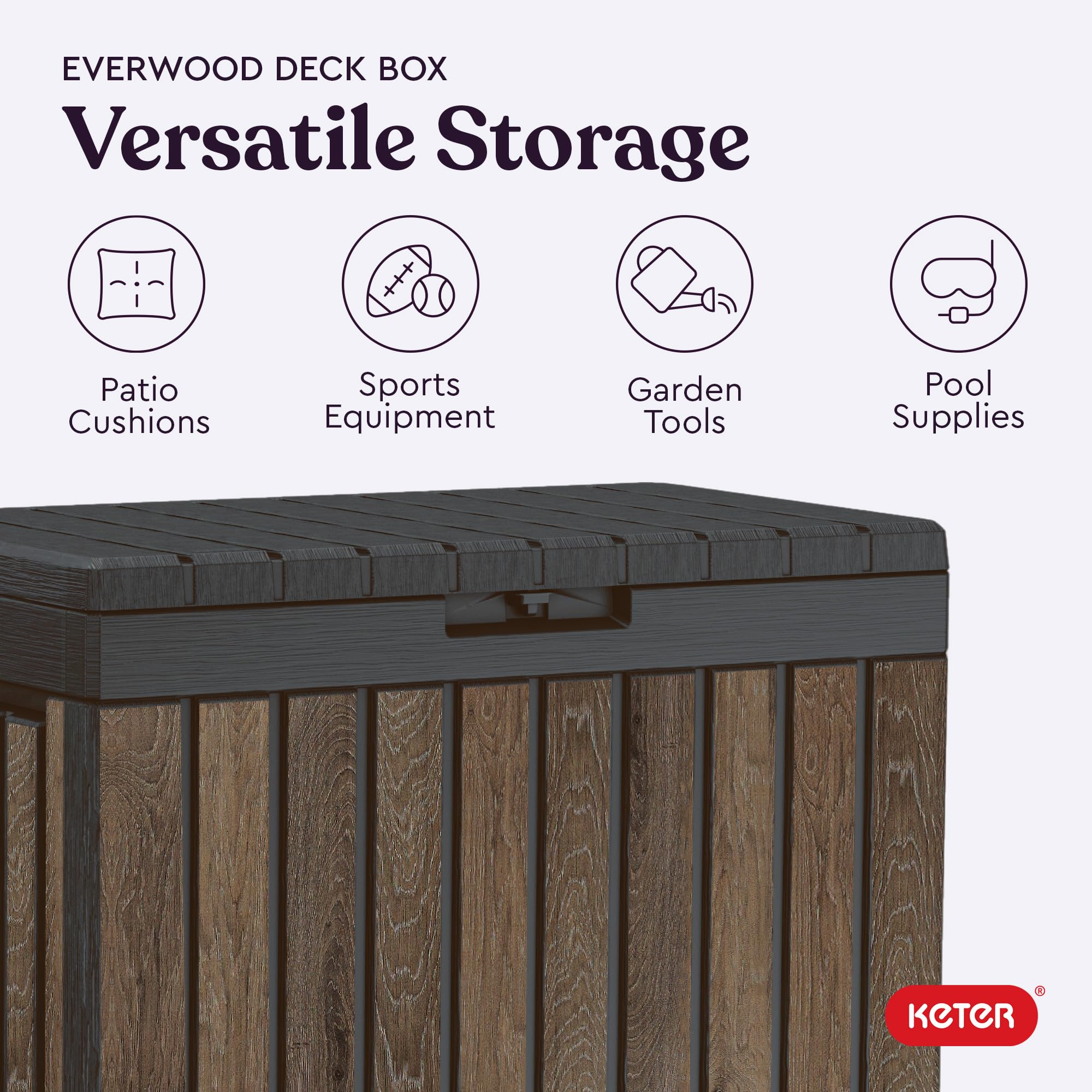Keter Everwood side profile illustrating slim footprint and space-saving design