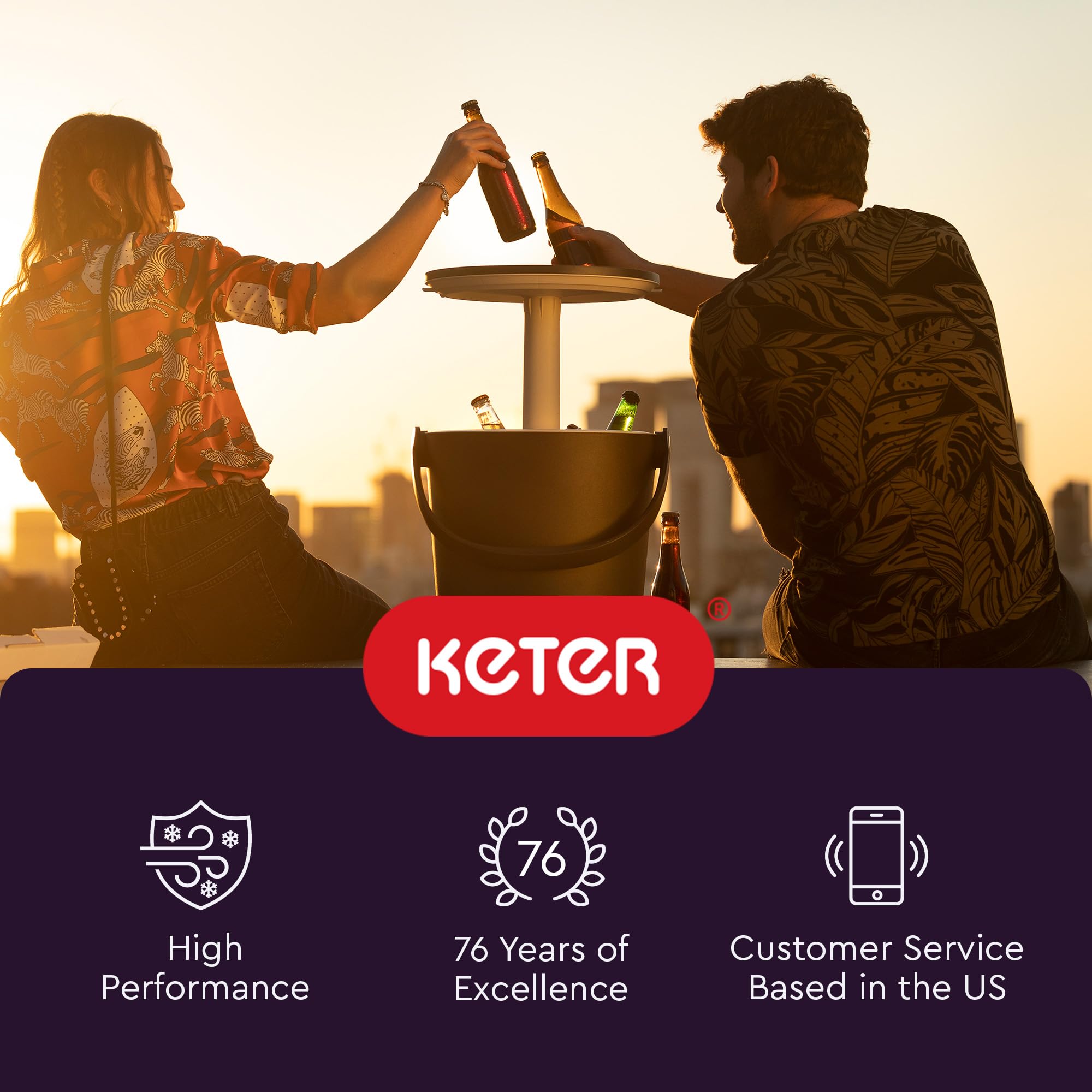 Keter Go Bar on beach sand demonstrating portable cooler and raised table convenience