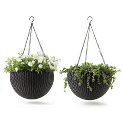 Keter graphite front view hanging planter showing woven look and durable finish
