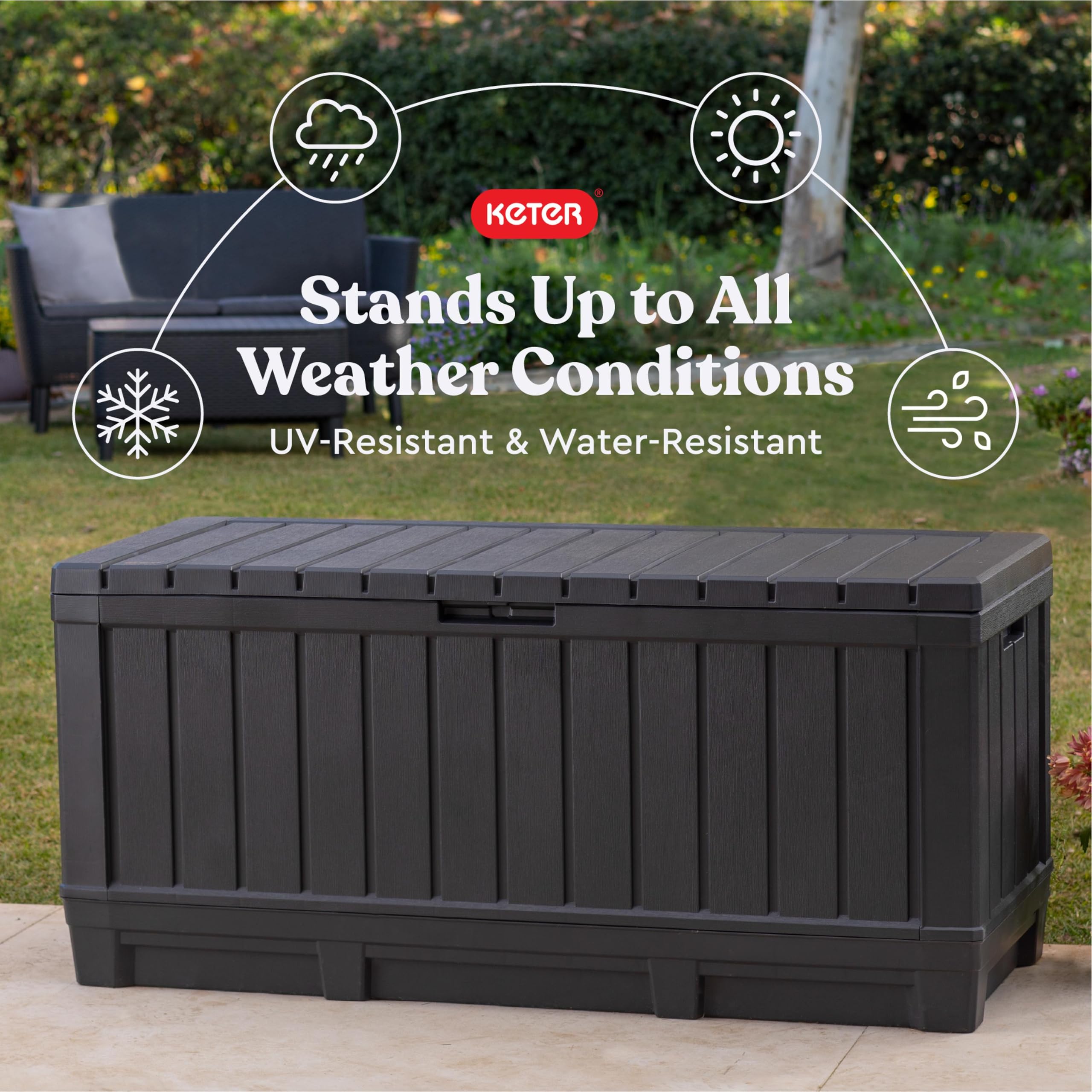 Keter Kentwood lockable lid detail highlighting security feature benefit