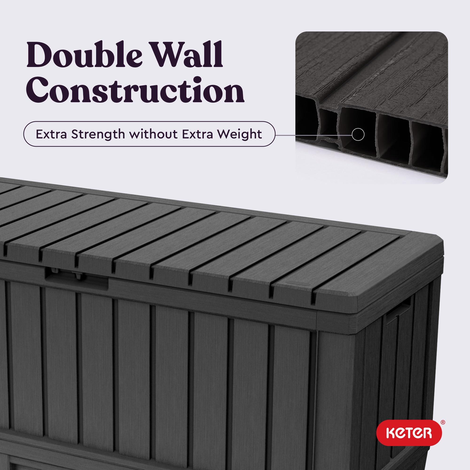 Keter Kentwood side profile illustrating compact footprint for space-saving benefit