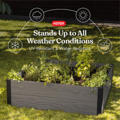 Keter filled with soil ready to plant, illustrating easy fill and planting convenience