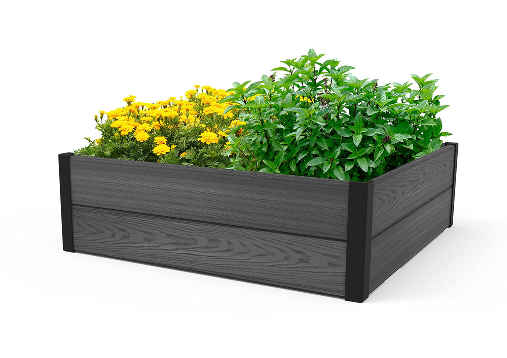 Keter Maple front view showing full 48x48 planter and clean wood‑look finish for curb appeal