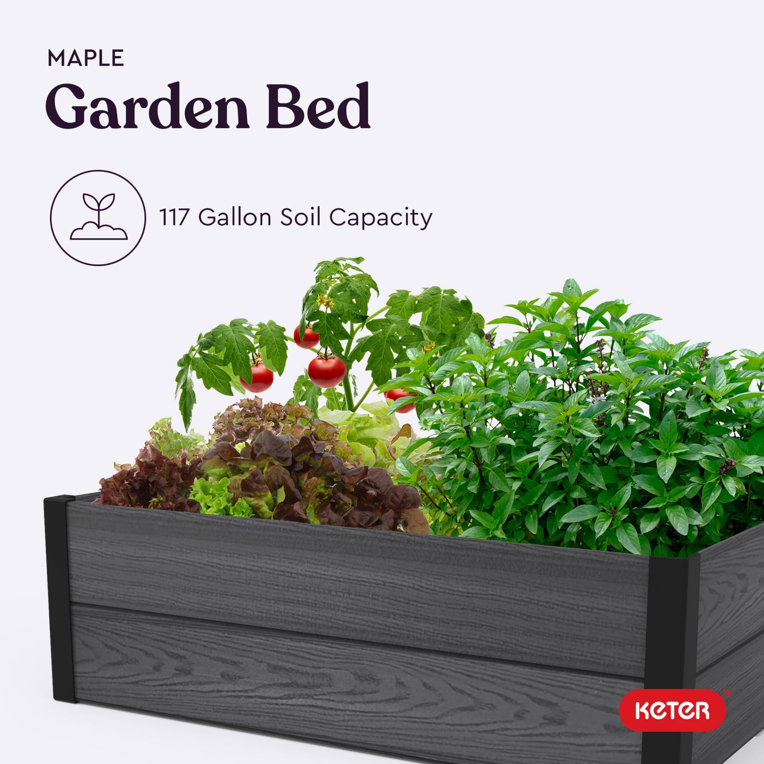 Keter with vegetables growing to show planting capacity and productive garden benefit