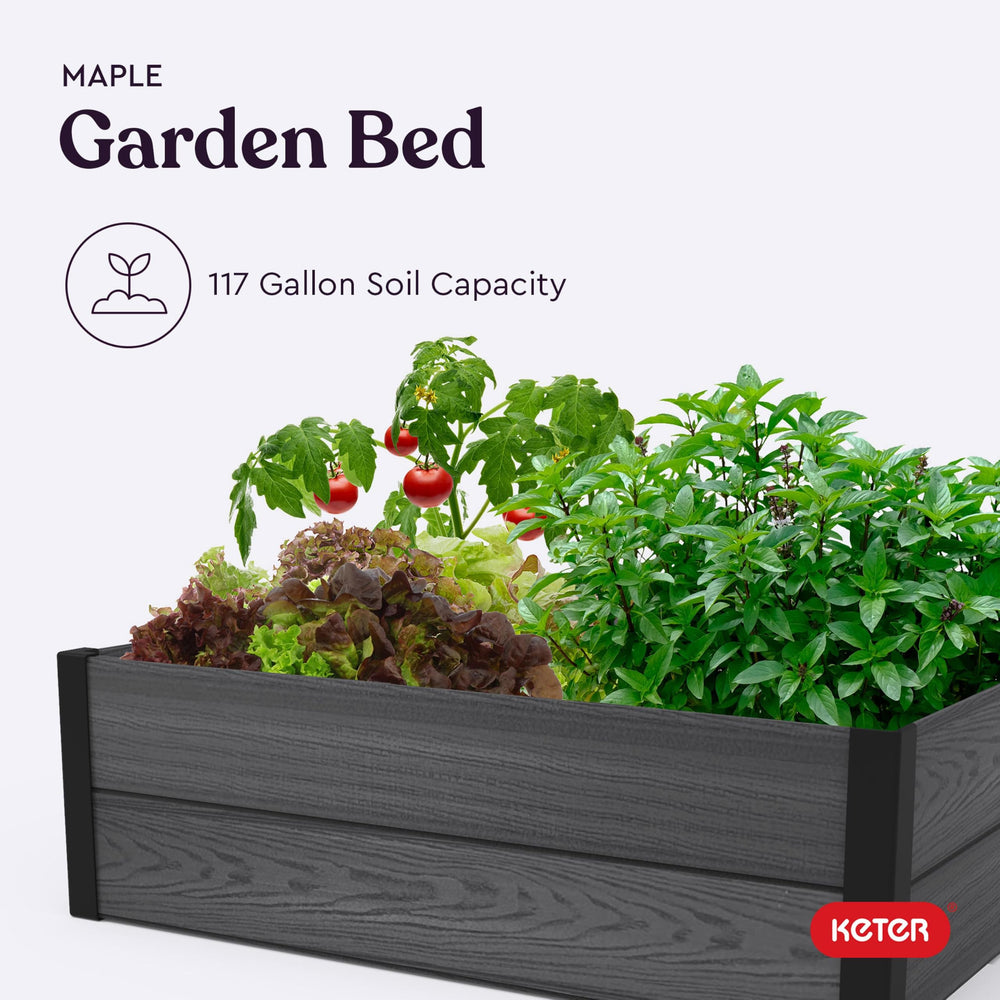 Keter with vegetables growing to show planting capacity and productive garden benefit