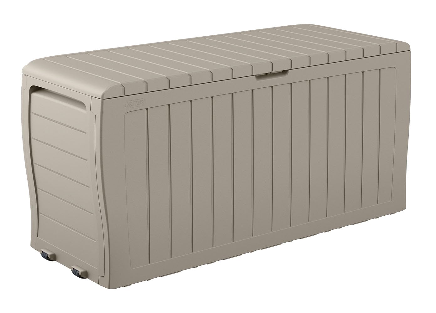 Keter front view of Marvel storage box showing organized outdoor storage benefit