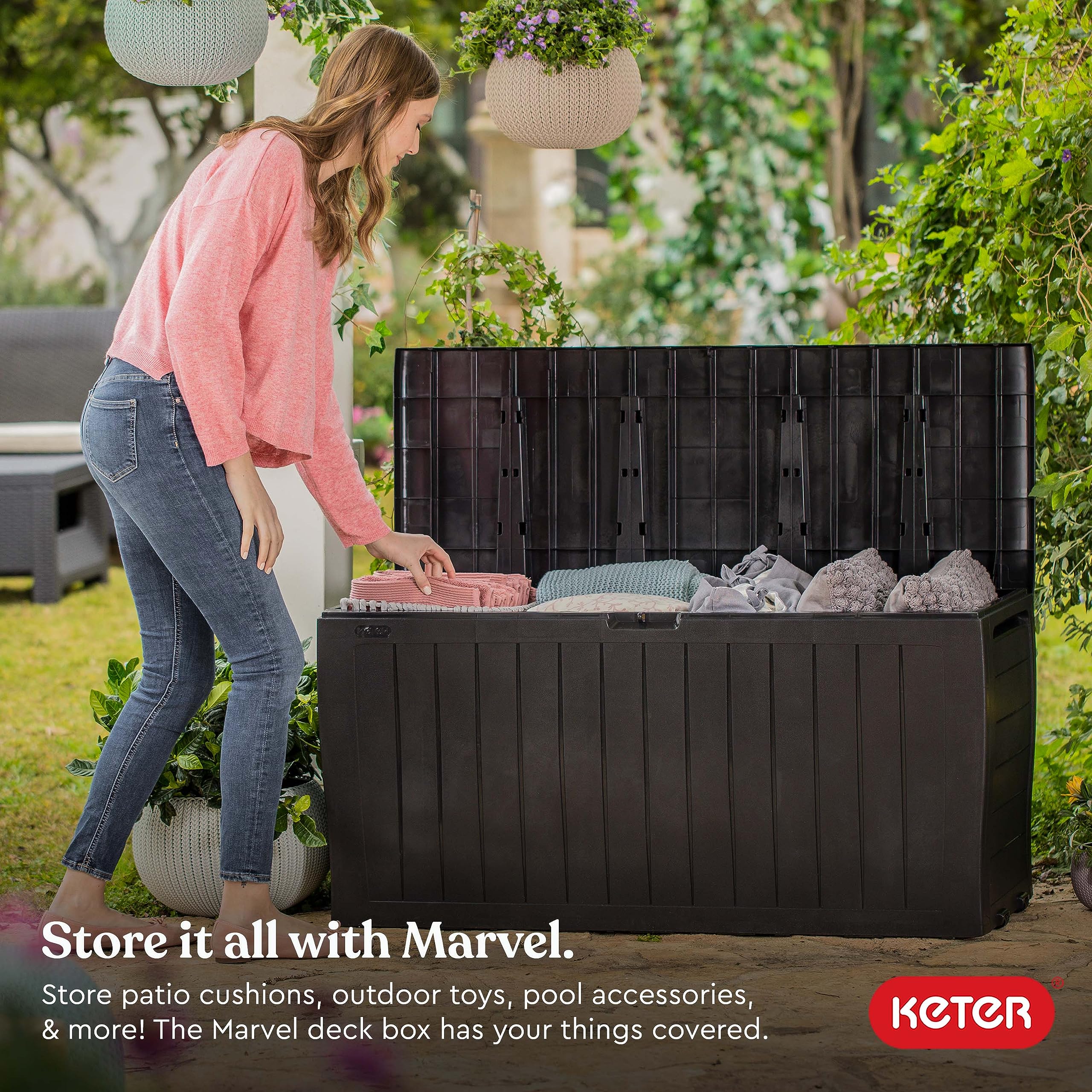 Keter built‑in handle and roller detail for easy mobility benefit