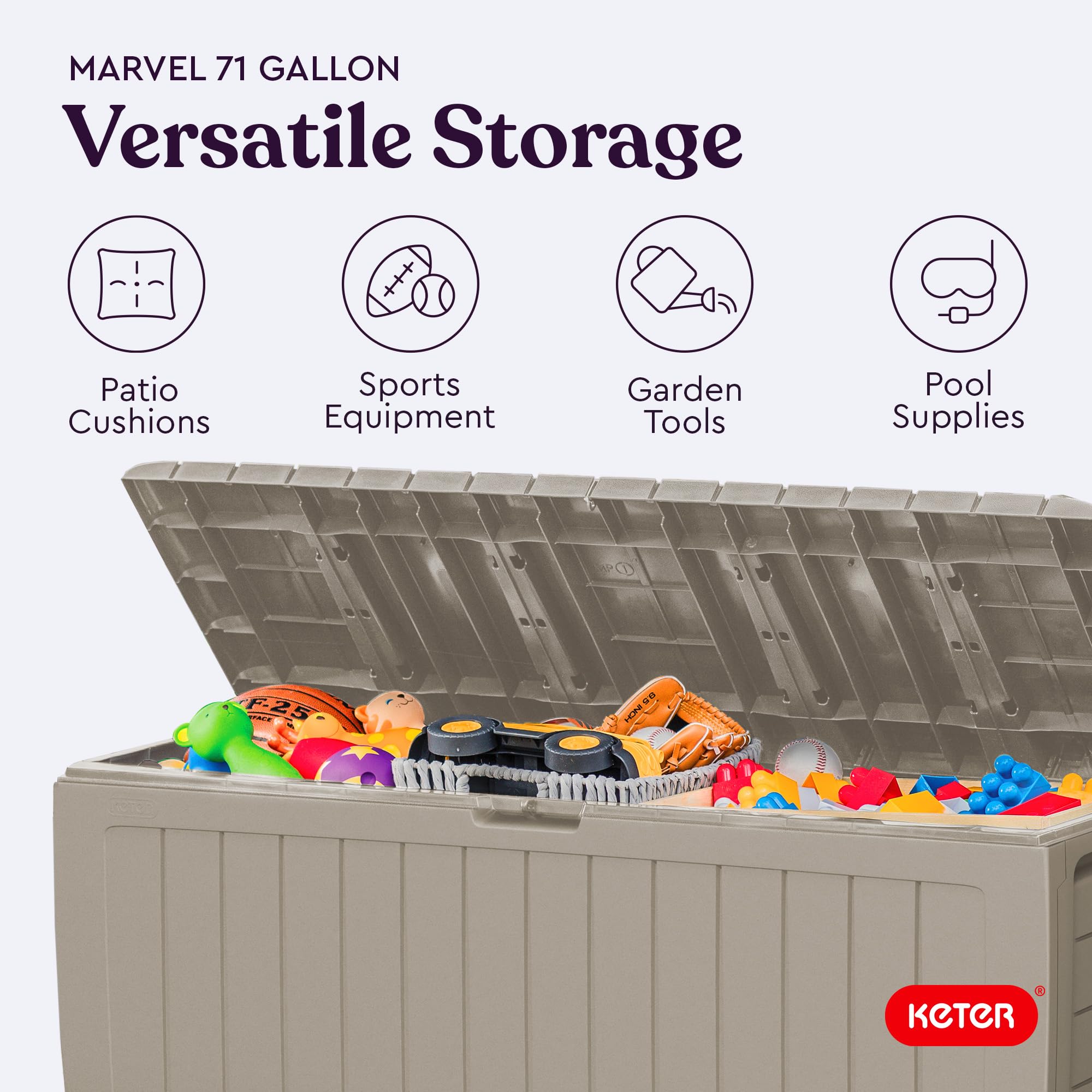 Keter interior filled with tools demonstrating efficient organization benefit