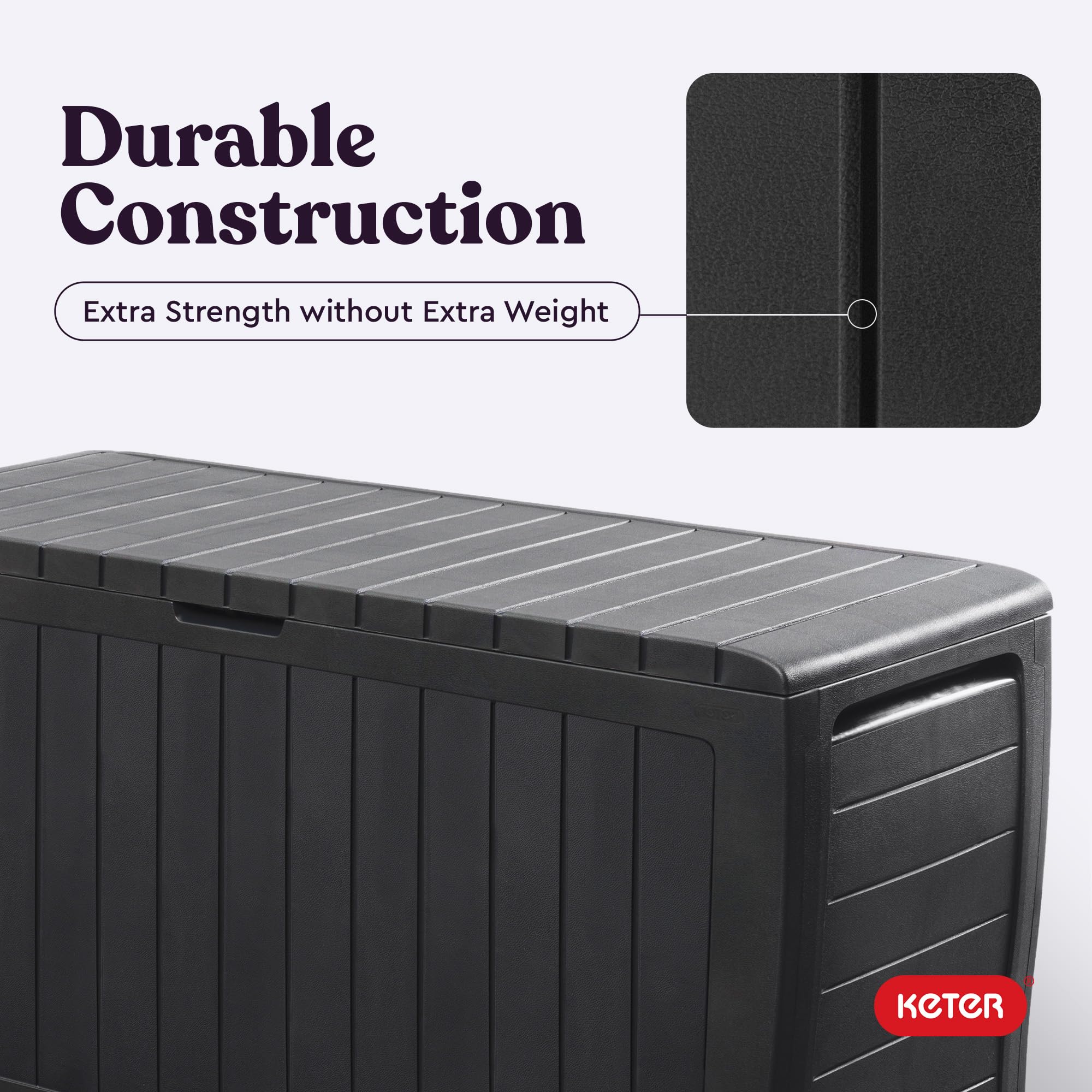 Keter Marvel Plus next to patio chair demonstrating footprint and scale