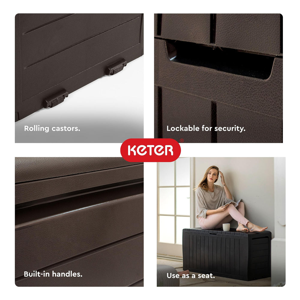 Keter top used as bench illustrating extra seating advantage