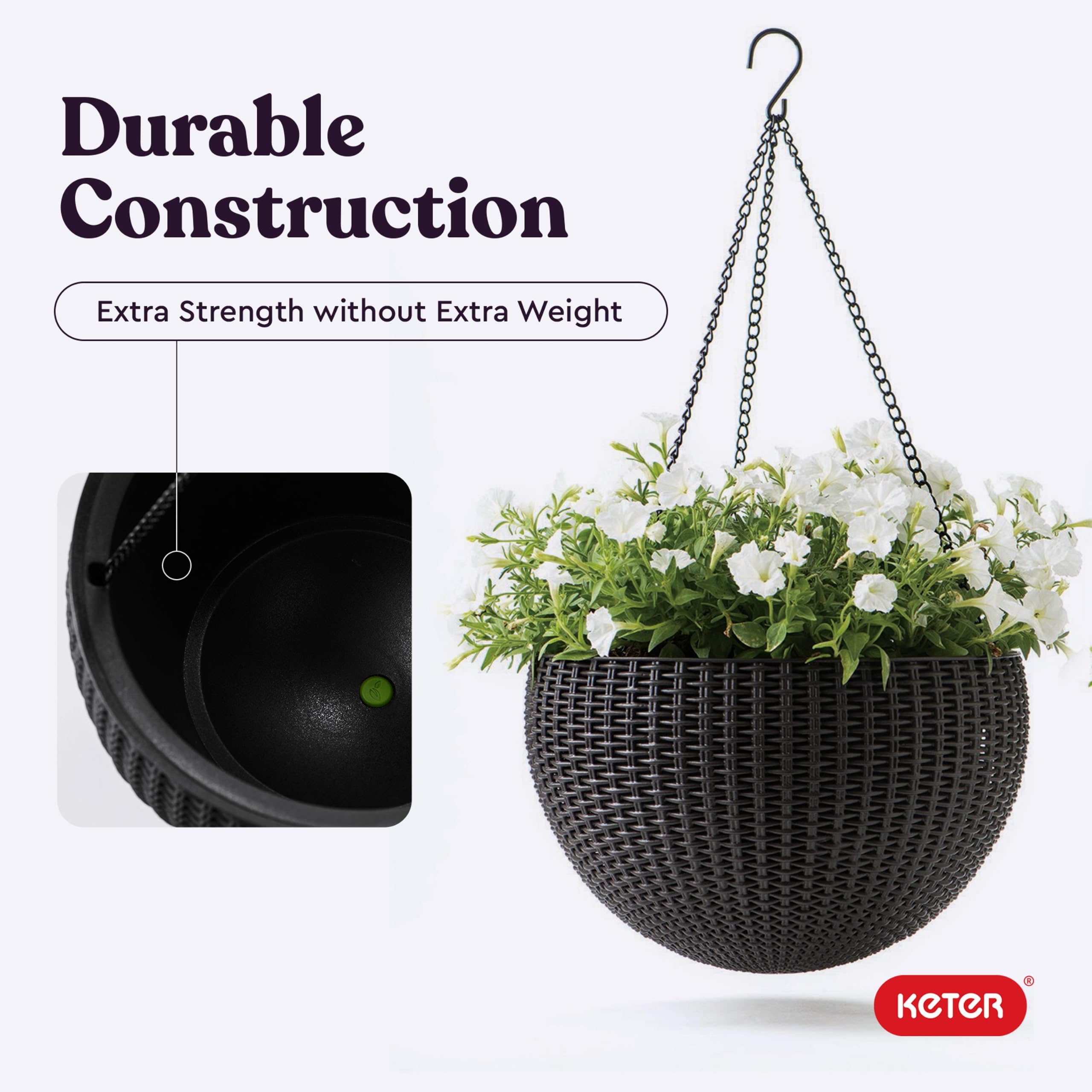 Keter set of two hanging baskets showing coordinated symmetry and style