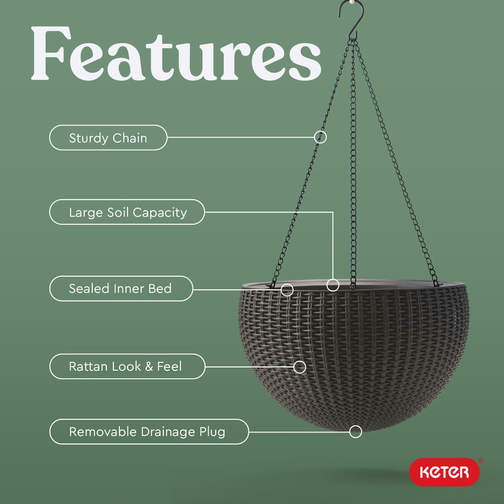 Keter side profile showing round planter dimensions and balanced shape