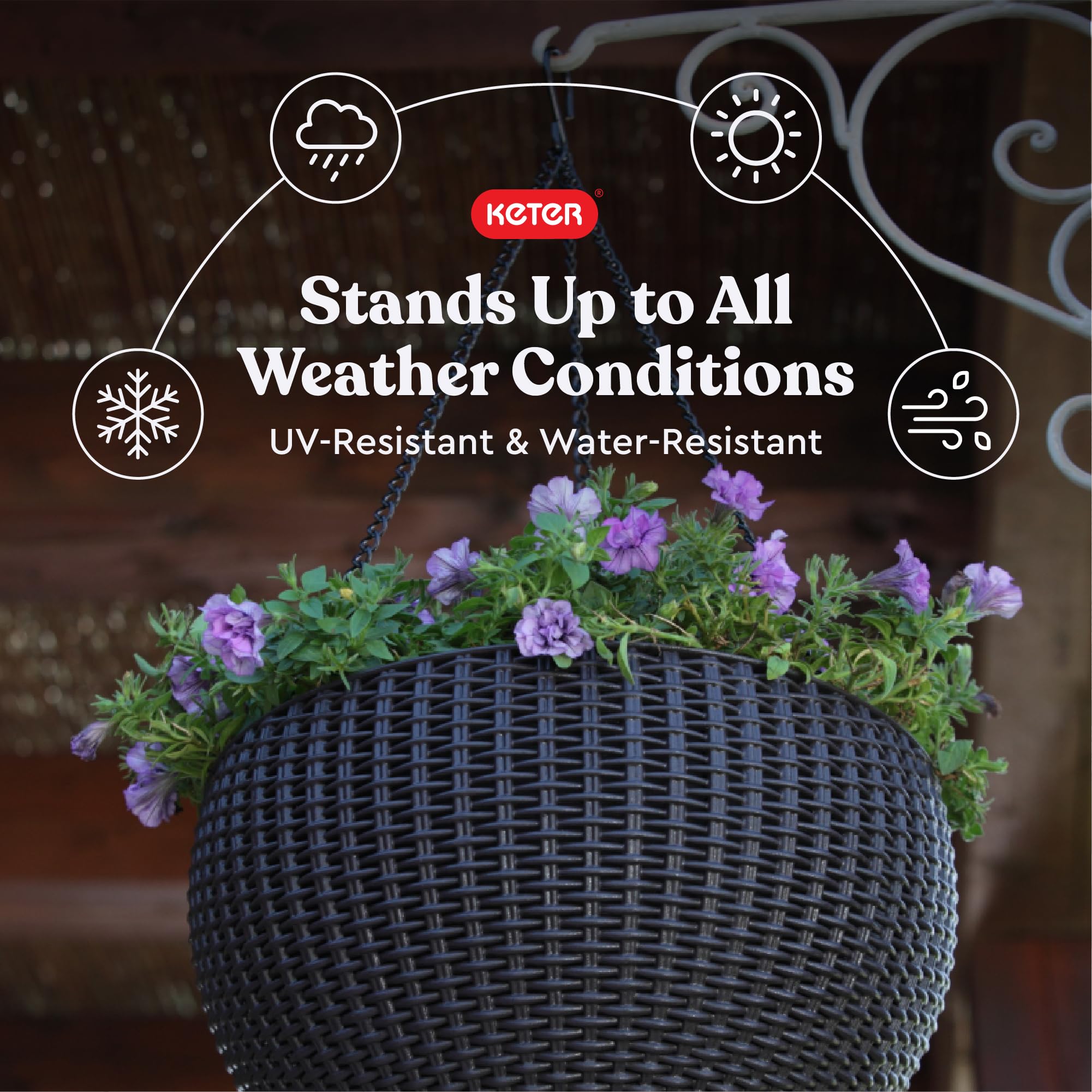 Keter inner bowl with drainage plug visible for easy indoor or outdoor watering