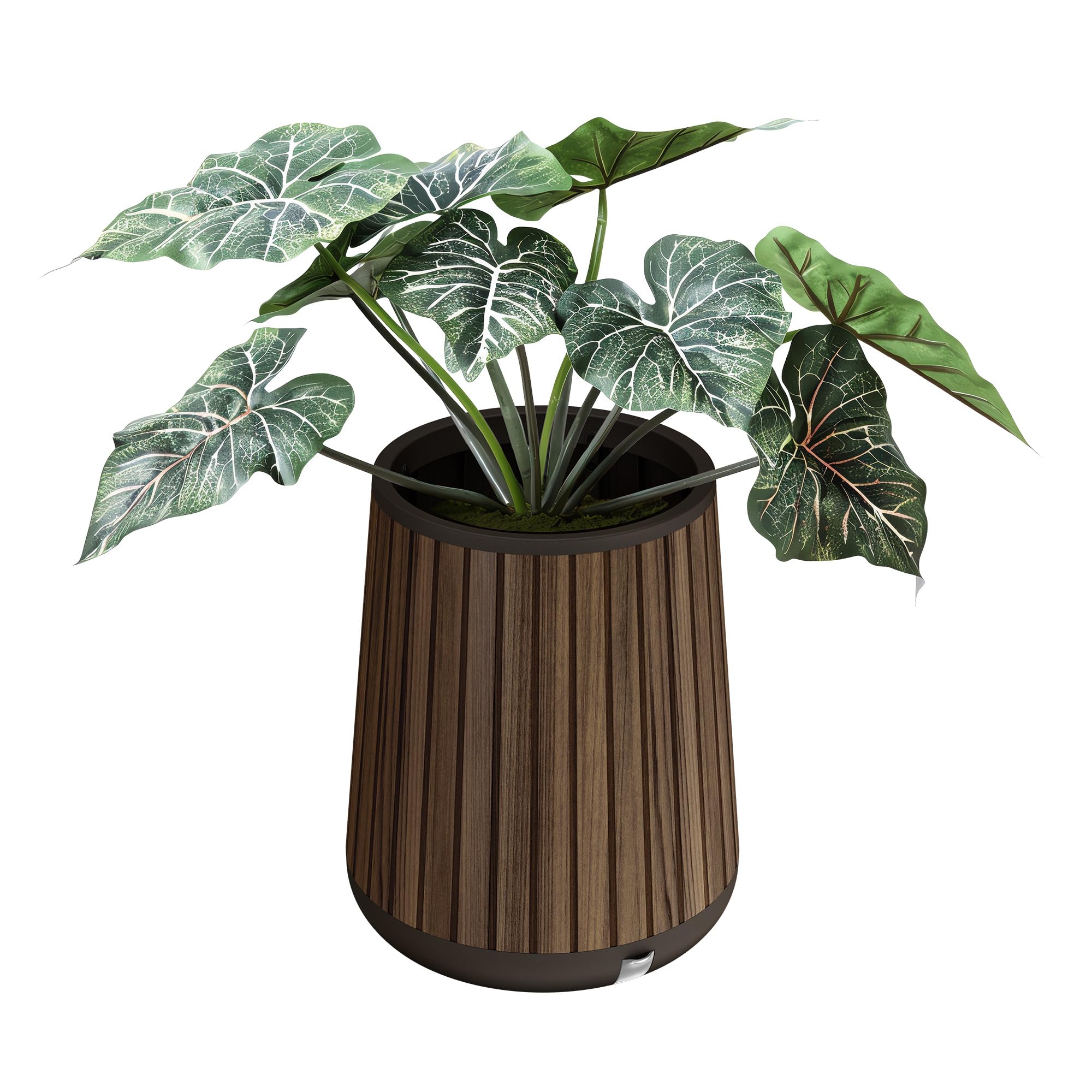 Keter planter front view showing rosewood finish and stylish silhouette benefit: elegant focal point