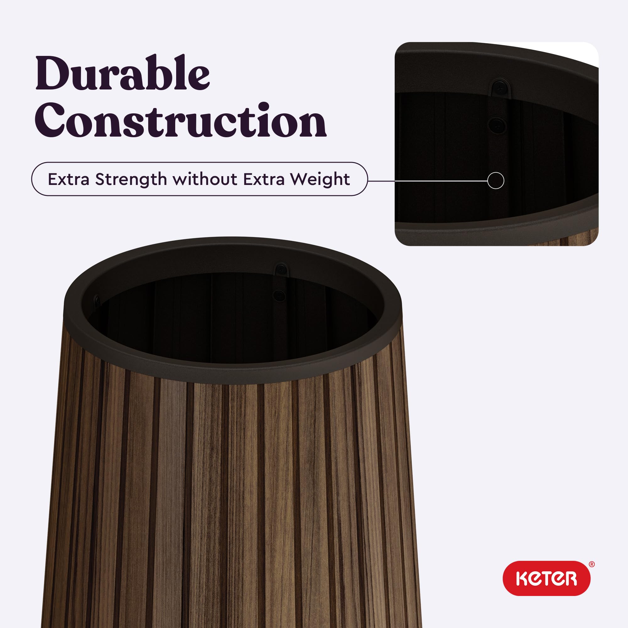 Keter packaging and assembly pieces showing included parts benefit: quick five-minute setup