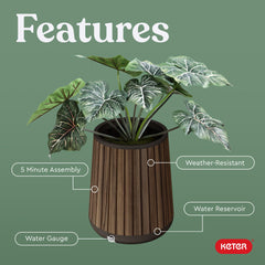Keter planter staged on porch with flowering plants benefit: enhances curb appeal and decor