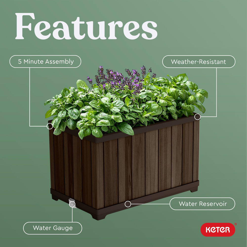 Keter planter close-up of wood-look texture showing weatherproof visual charm