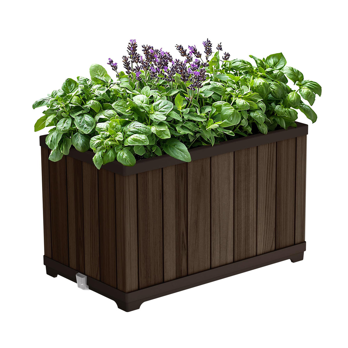 Keter planter front view showing rosewood finish and elegant curb appeal