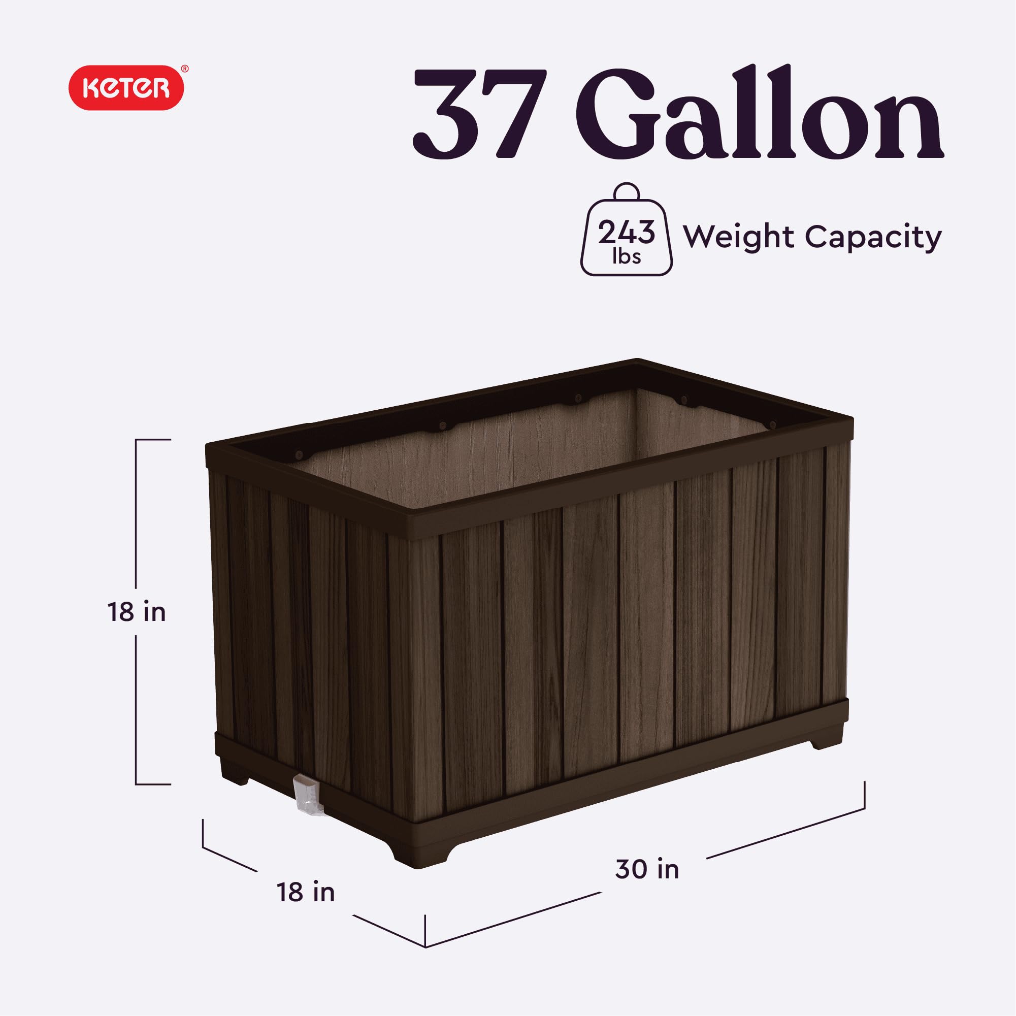 Keter planter top view showing roomy 37-gallon soil capacity benefit