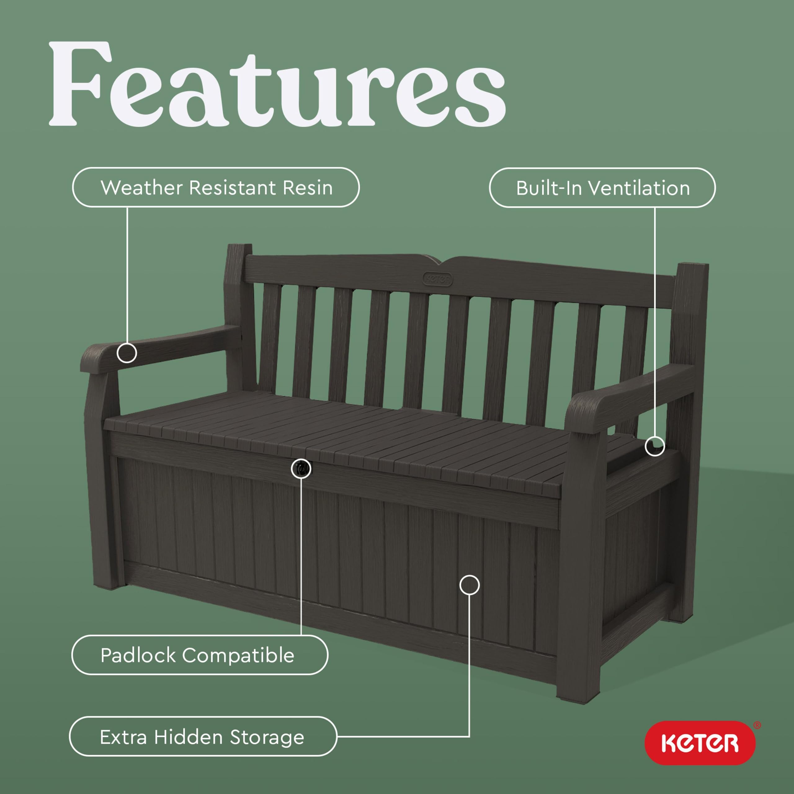 Keter Solana lid lock detail showing padlock compatibility for security