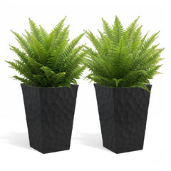 Keter front view of tall graphite planter showing sculpted stone look and curb appeal