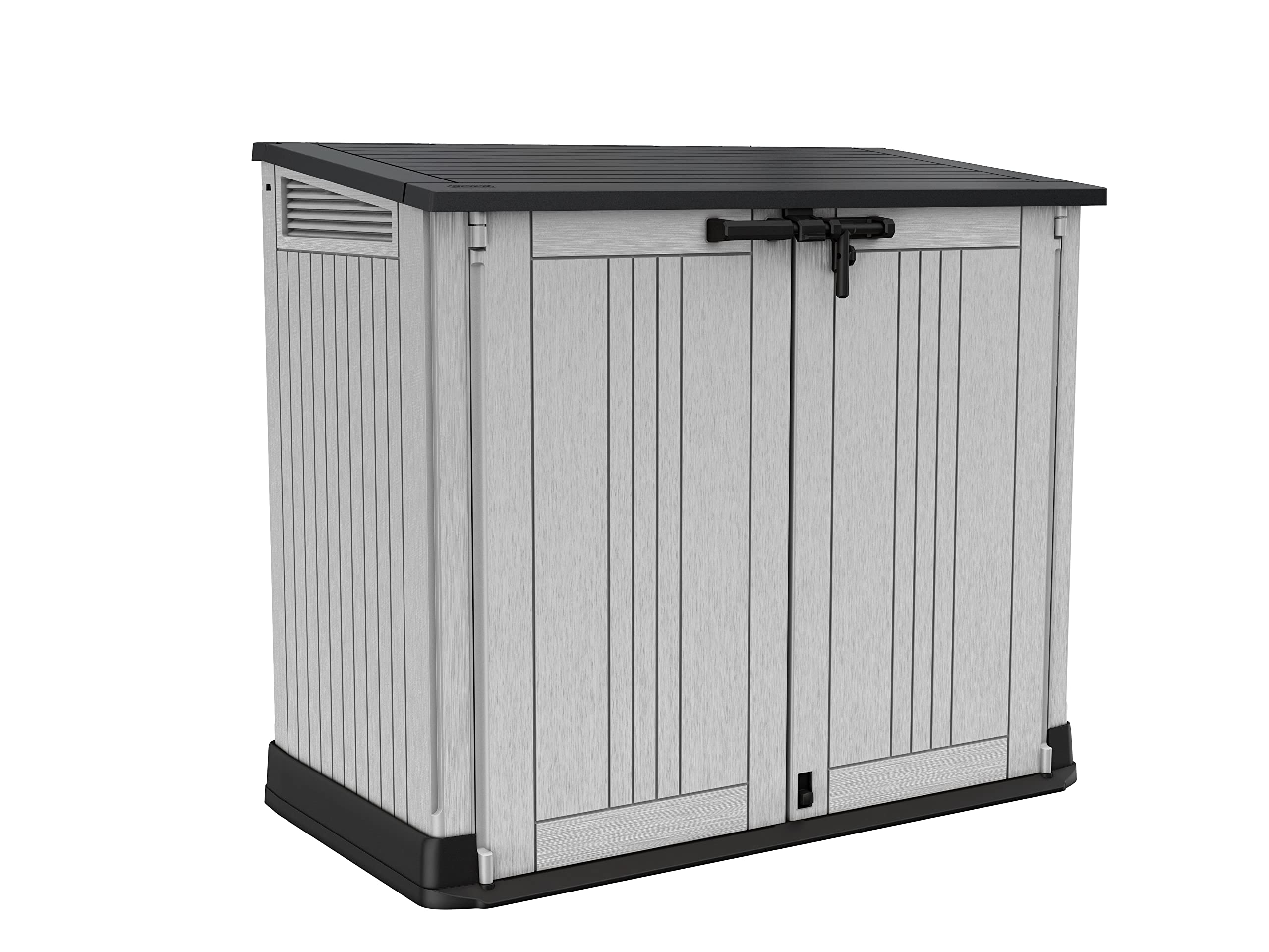 Keter front view showing compact exterior and secure doors for neat storage