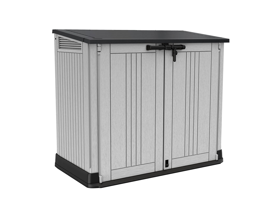 Keter front view showing compact exterior and secure doors for neat storage