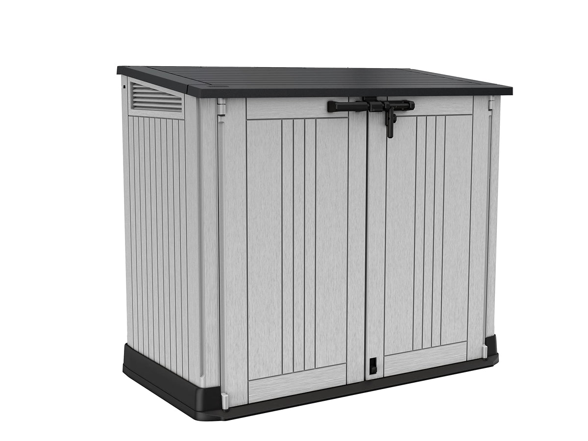 Keter front view showing compact exterior and secure doors for neat storage