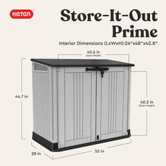 Keter top lid open with hydraulic pistons for safe, easy overhead access