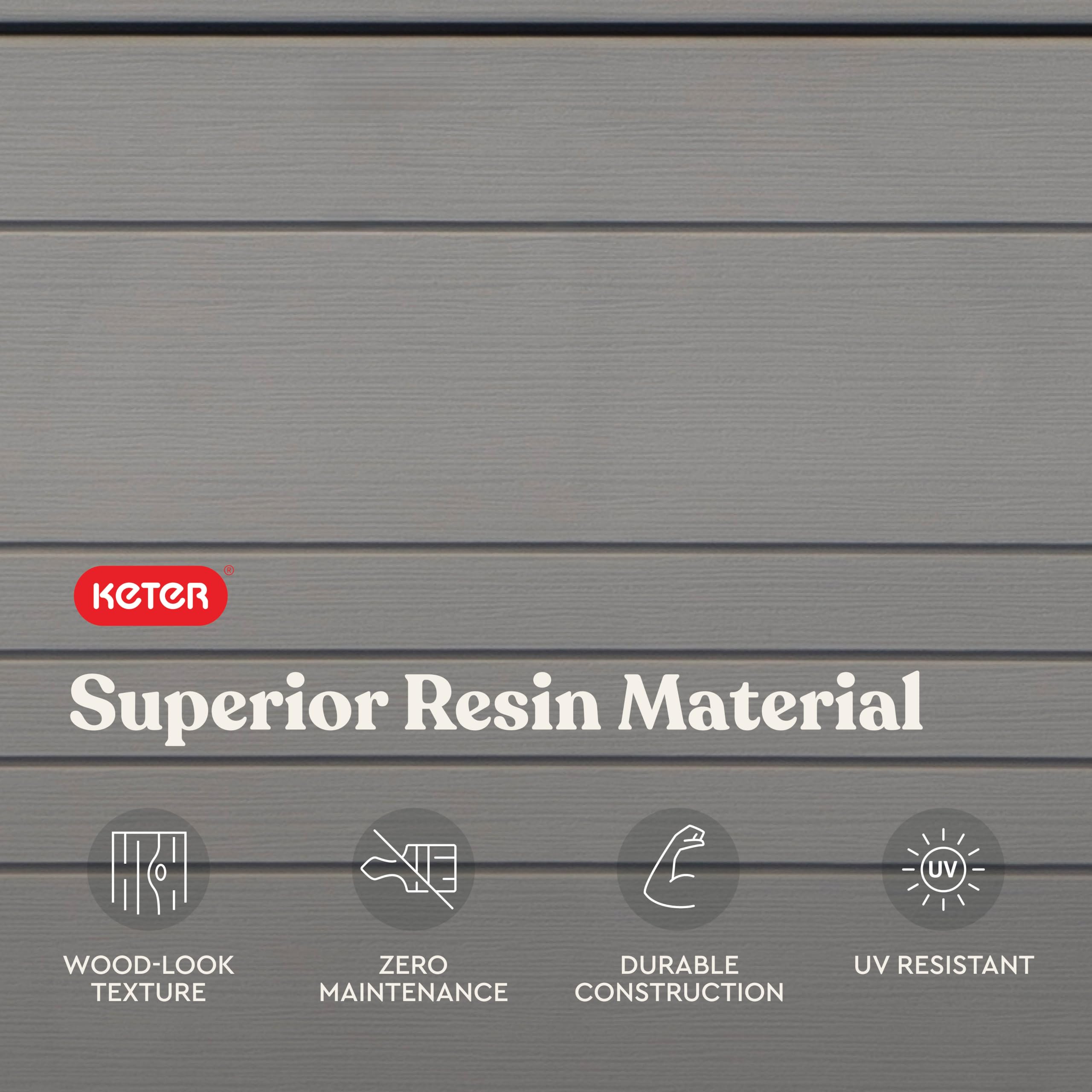 Keter wood-look texture detail showing weather-resistant, low-maintenance finish