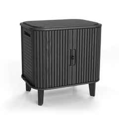Keter Velo front view in graphite showing compact outdoor storage and stylish finish