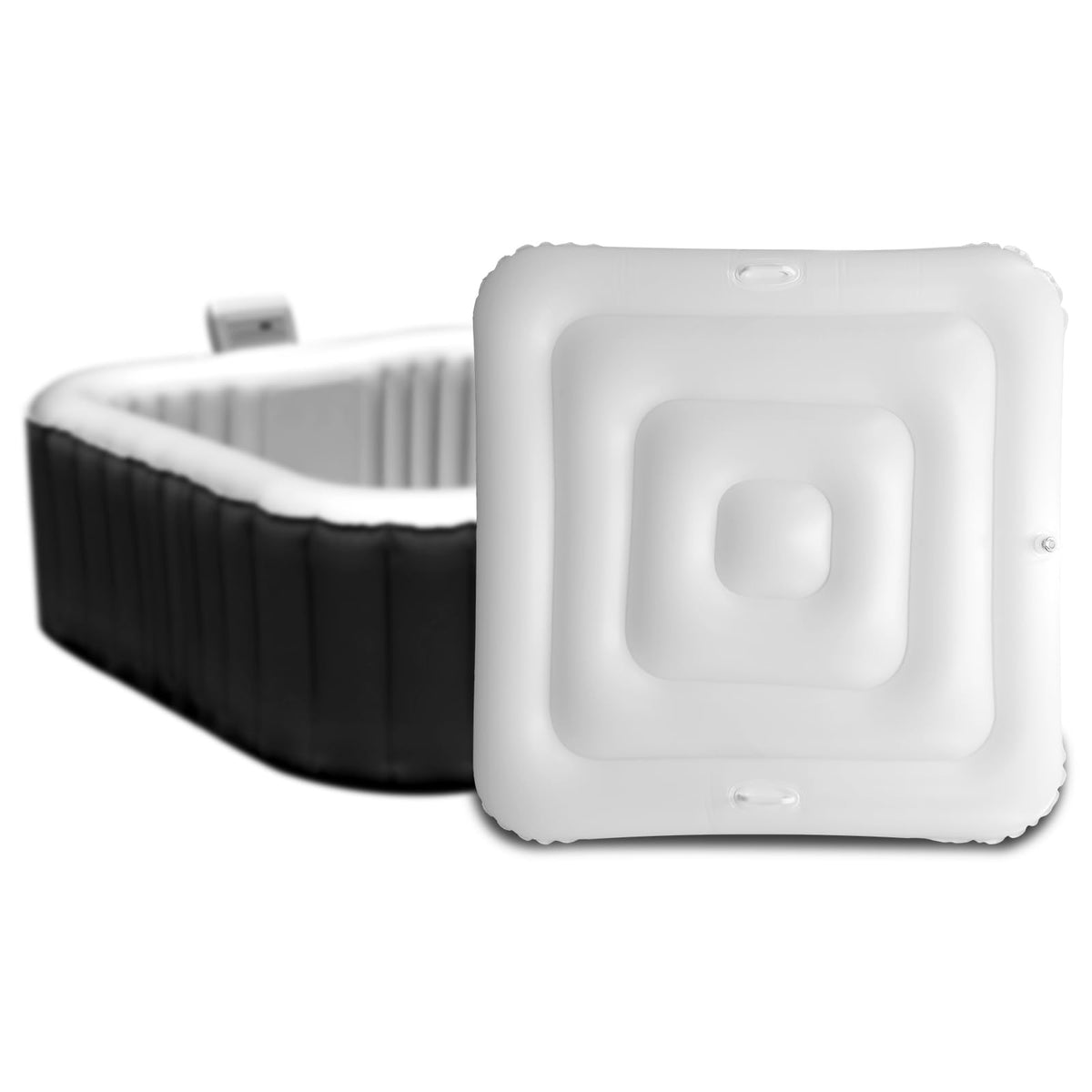 Ketofa front view of white inflatable cover showing clean fit and protection