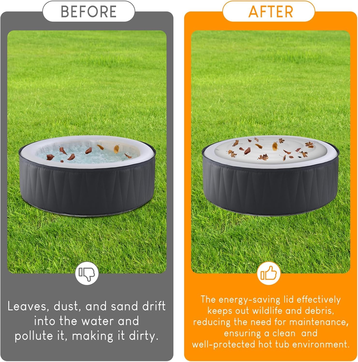 Ketofa cover on backyard hot tub showing protection and energy-saving benefit